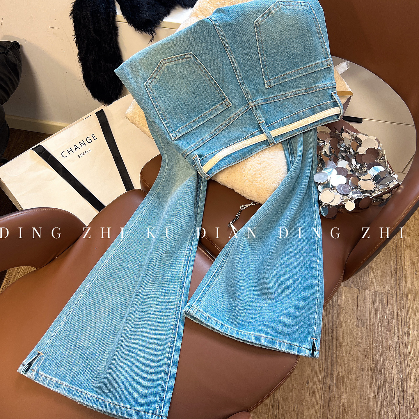 洋气款~四面弹微喇牛仔裤女2026春季新款修身喇叭裤高腰拖地裤