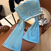 新款 女2026春季 修身 喇叭裤 洋气款 高腰拖地裤 四面弹微喇牛仔裤