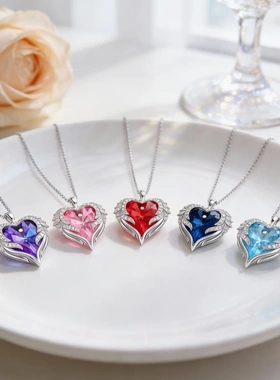 跨境新款玫瑰花首饰礼盒红色海洋之心项链爱心镶钻时尚女吊坠首饰