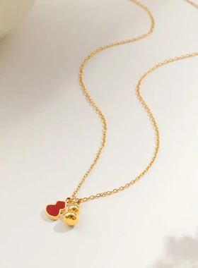 【通体钛钢】亚马逊跨境爆款新款红贝双蝴蝶项链时尚气质直销