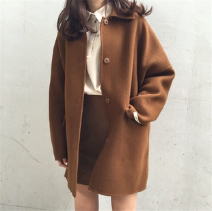 加棉加厚焦糖色双面羊绒大衣女生冬季中款宽松尼子ins羊毛呢外套