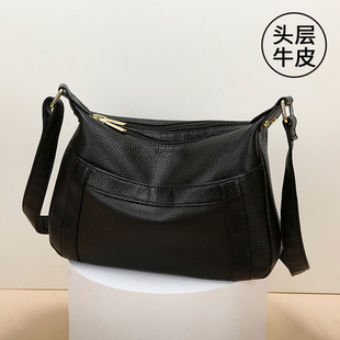 斜挎包女头层牛皮百搭真皮女包2025新款单肩大容量软皮中年妈妈包
