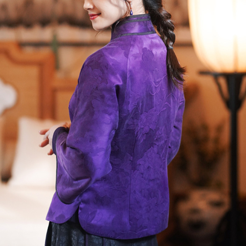 ZM937 새로운 XIANGYUN SHA CHEONGSAM 탑 패턴 봄과 가을 실크 복고풍 스탠드 칼라 여성 HANFU 절단 도면