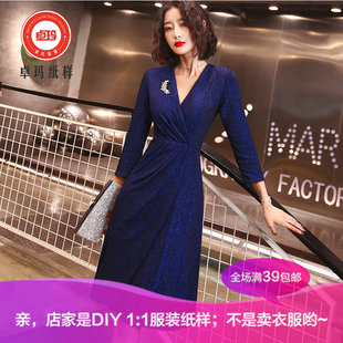 时尚 秋季 套头生日派对宴会连衣裙针织类定制 晚礼服纸样 ZM663新款