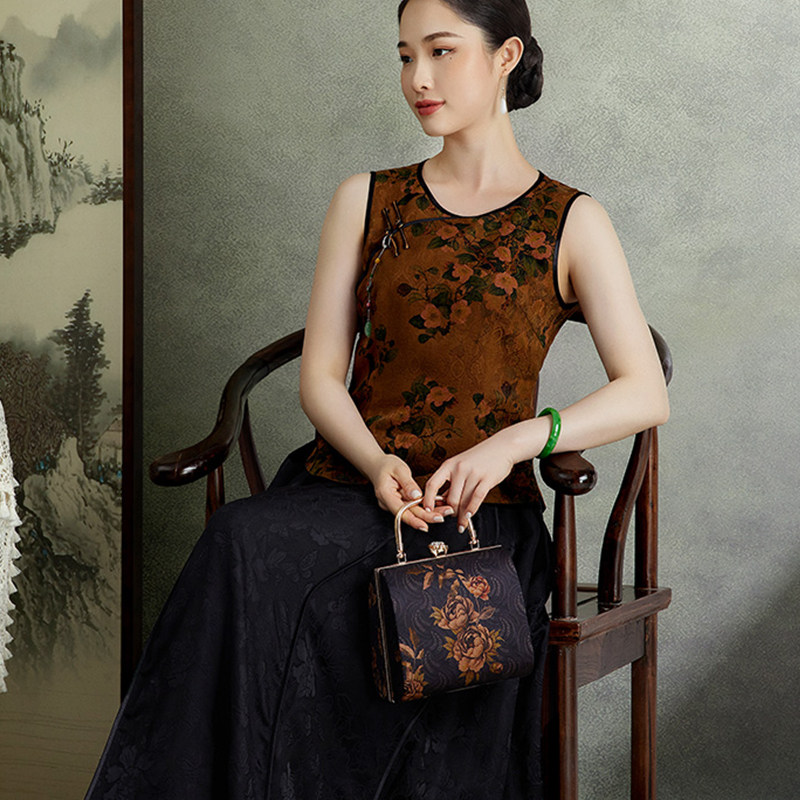 ZM913 짧은 HANFU 니트 사용자 정의와 새로운 XIANGYUNSHA 치파오 스타일 조끼 종이 패턴 여름 당나라 양복