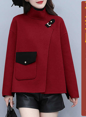 NS500冬季双面羊绒偏襟立领短款外套女纸样 新款韩版大衣定制图纸