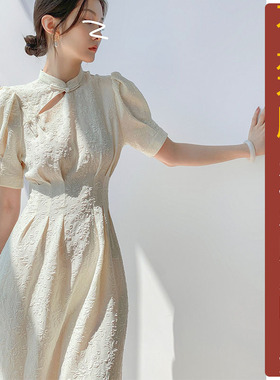 NS255t恤夏女改良旗袍女纸样实拍收腰显瘦泡袖连衣裙加工定制图