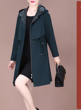 NS914秋季连帽子抽绳中长外套纸样新款中年大码阔太太风衣定制图