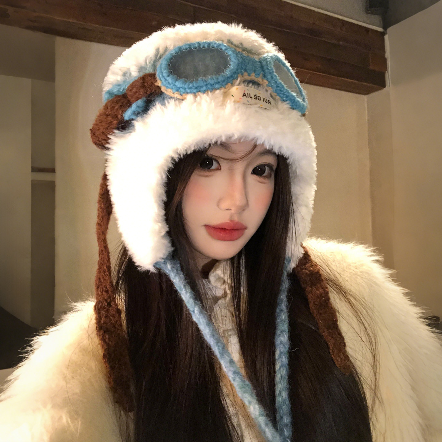 明星同款眼镜飞行帽子女冬季护耳毛绒帽保暖防寒针织毛线雷锋帽