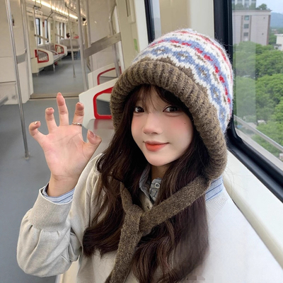 复古提花针织帽冬季保暖防风