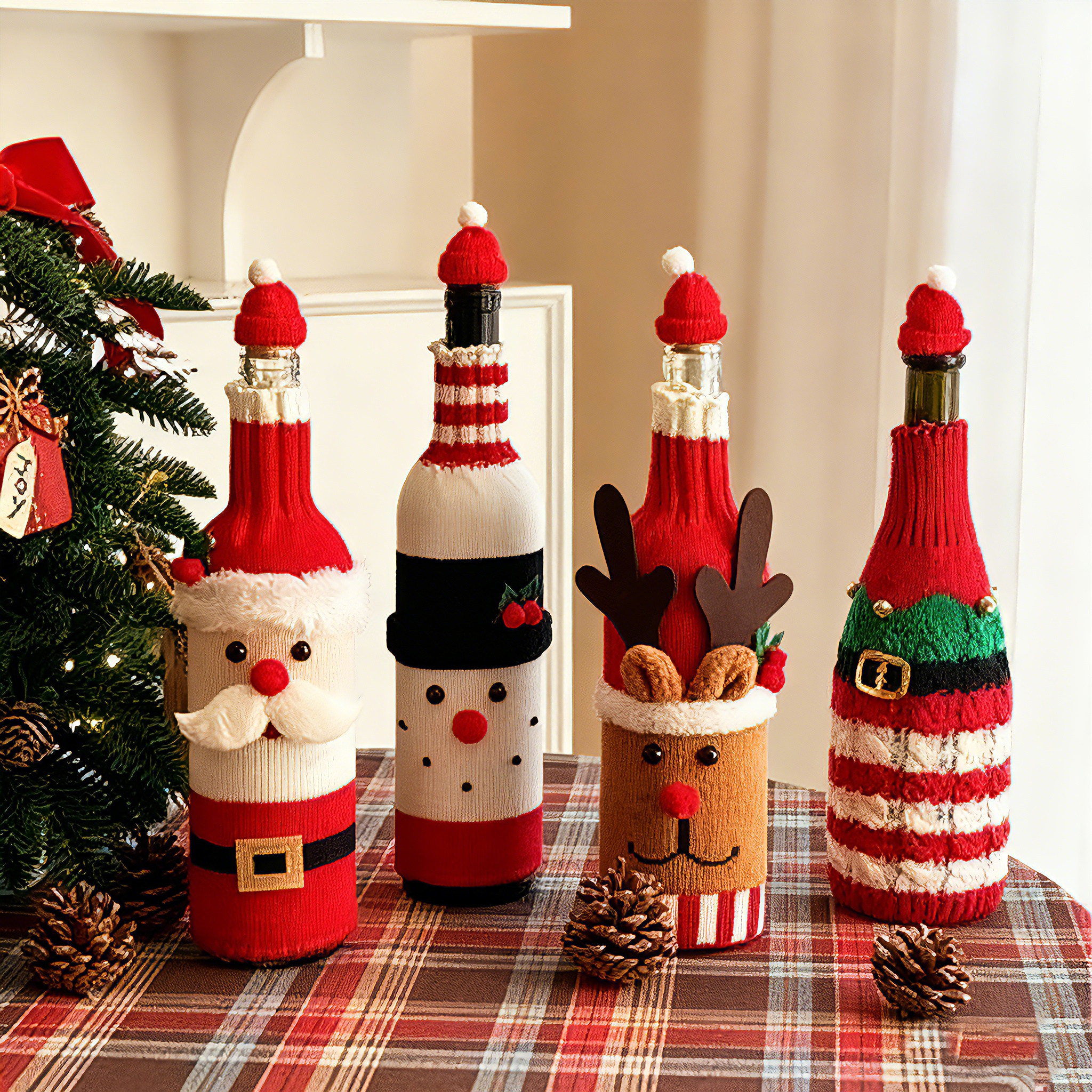 圣诞节酒瓶针织套装饰品圣诞老人麋鹿香槟红酒保护套派对摆件布置