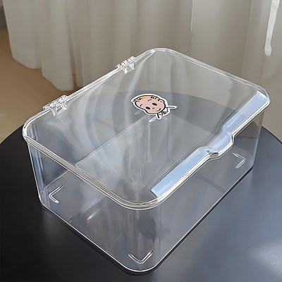 翻盖式桌面收纳盒透明亚克力防尘整理盒卧室宿舍办公室带盖杂物筐