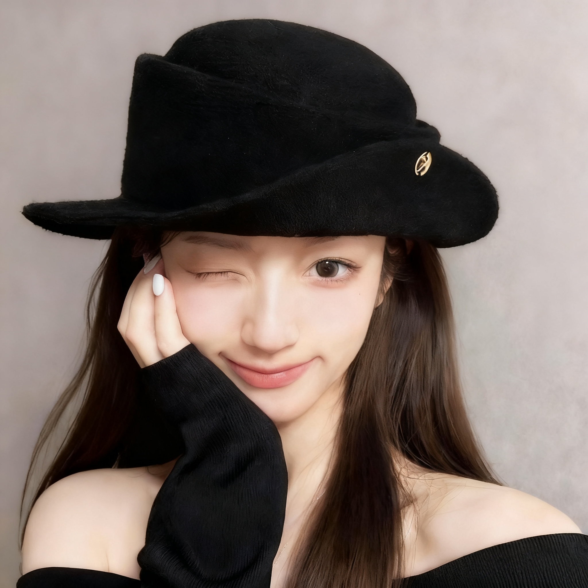 法式赫本风黑色圆顶礼帽