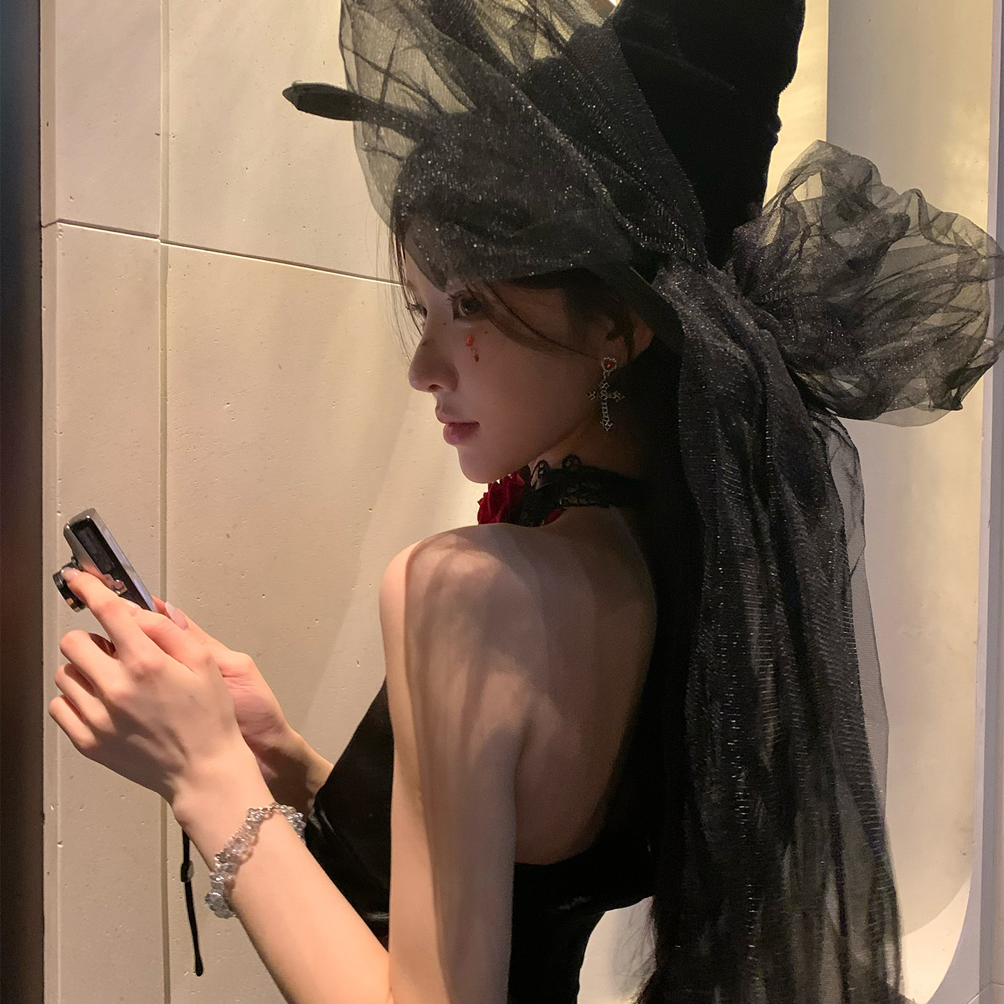 蝴蝶结飘带女巫帽氛围感头饰