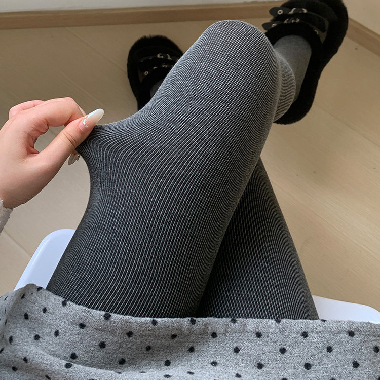 加绒打底裤女秋冬压力外穿连裤袜冬季灰色踩脚款配裙子深灰瘦腿袜