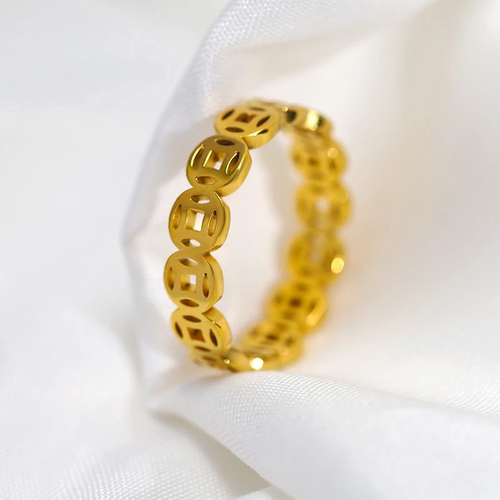 铜钱戒指持久不掉色素圈戒指戒指男士女士寓意招财转运