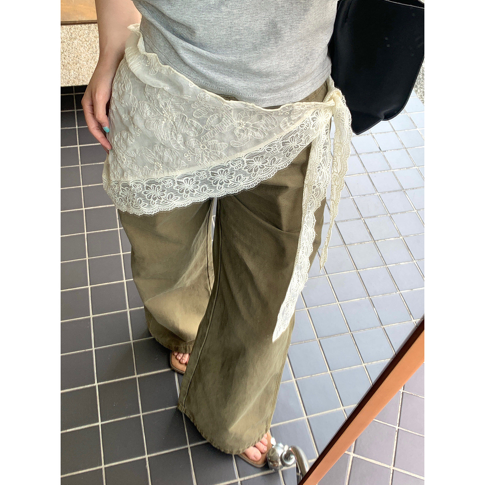 小众叠穿好物韩式蕾丝花边花朵三角巾屁帘系带半身裙帘丝巾腰带图片