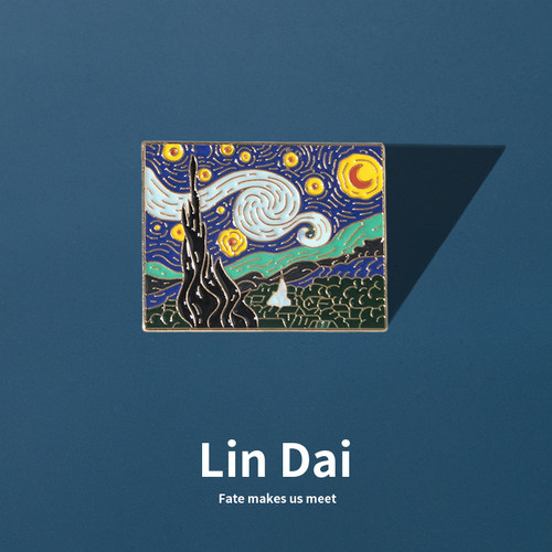 珐琅梵高油画胸针复古男女星空