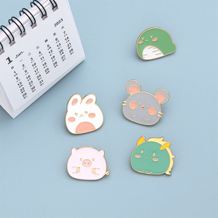 原创十二生肖礼物胸针可爱日系别针金属徽章衣服包包装 饰扣针男女