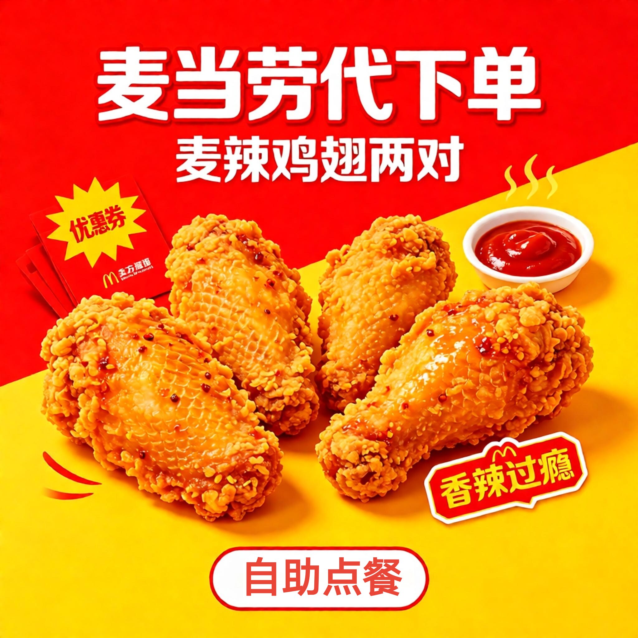 麦当劳麦辣鸡翅优惠券代下单到手代金券/提货券
