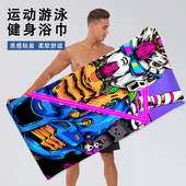 卡通高级大毛巾个性 浴巾男动漫高达成人健身运动擦汗速干游泳裹巾