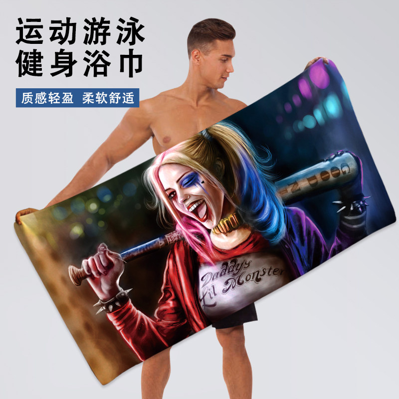 运动速干浴巾沙滩游泳健身漫威小丑女生可爱加长不掉毛吸水大毛巾