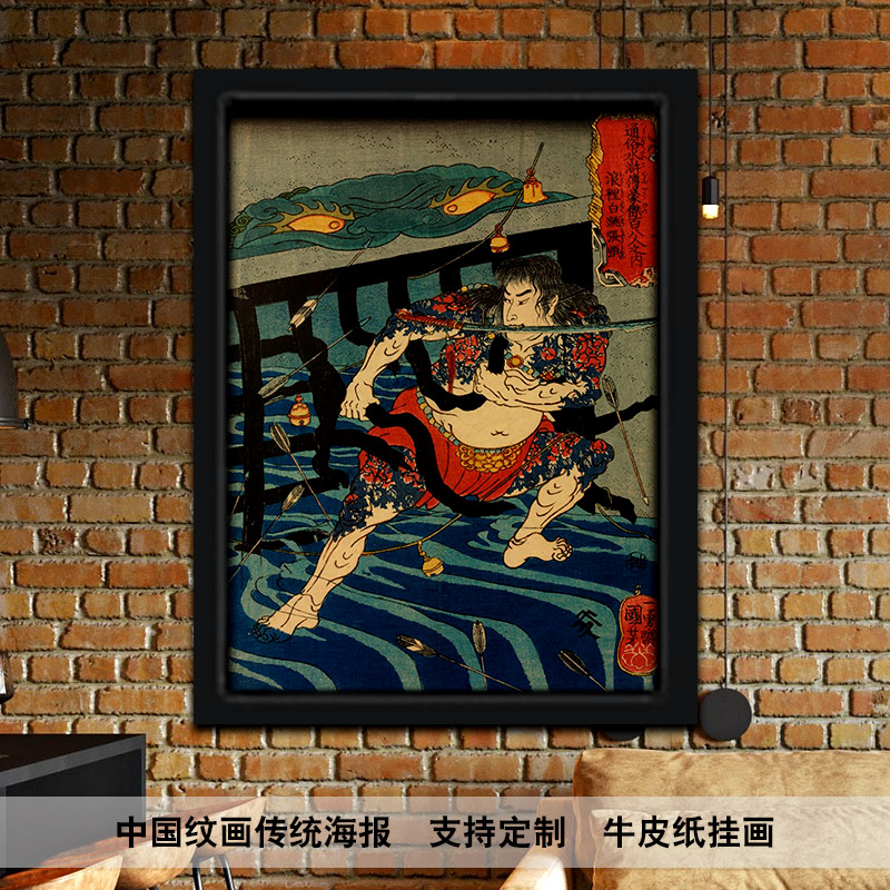 复古牛皮纸海报框画热卖水浒英雄人物装饰画挂画传统日式纹身图案图片