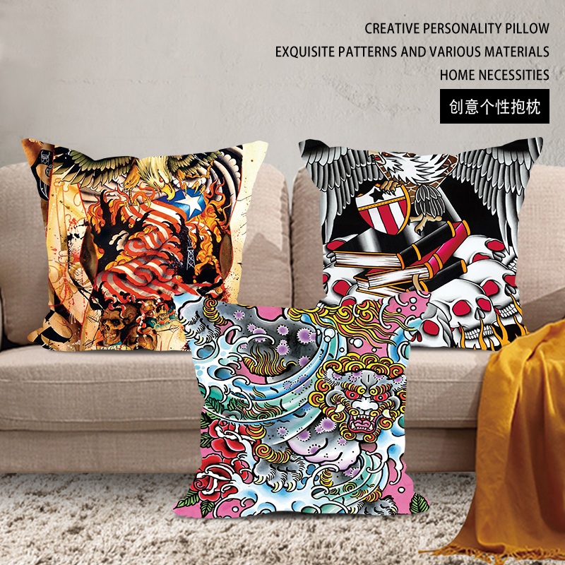 美式复古纹身店沙发抱枕车载靠垫