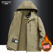 中老年冲锋衣秋冬户外男加绒爸爸保暖可拆帽棉衣外套大码 上衣 男装