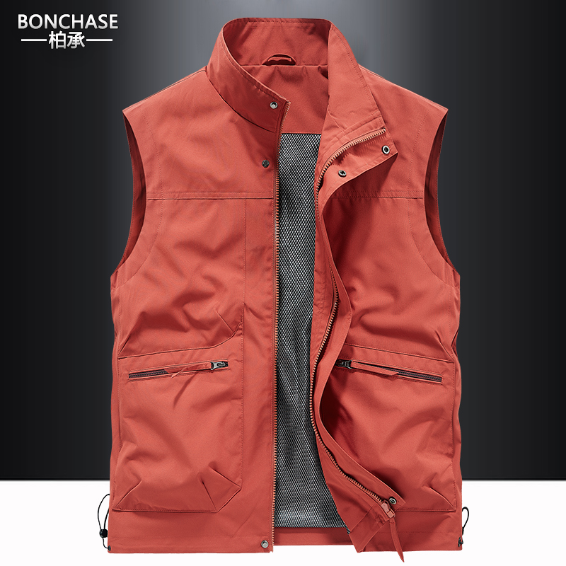 男士户外春秋马甲休闲多袋工装背心宽松大码速干立领坎肩马夹外套