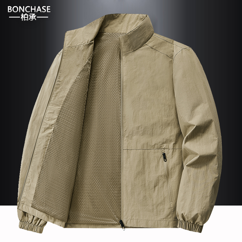 夹克外套男春秋季2025新款运动休闲宽松中老年人爸爸款立领上衣服