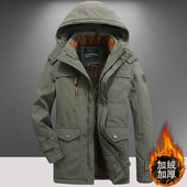 多袋棉服工装 冬季 带帽棉袄宽松大码 棉衣男加绒加厚中长款 外套 新款