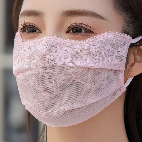 蕾丝防晒口罩女春夏花边高颜值网眼透气防紫外线遮脸面纱提花面罩