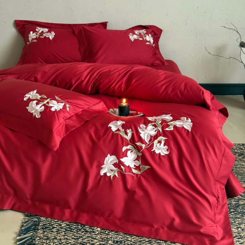 轻奢刺绣长绒棉160支婚庆四件套