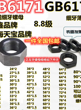 GB6173/718.810.9级细幼左右正反旋丝牙锁紧常规薄扁外六角螺母帽