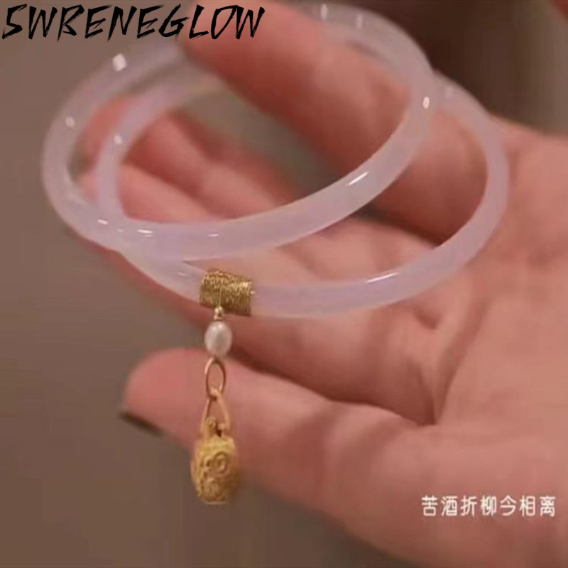天然白玛瑙赠尔只铃铛一步一响一步一响纯银吞金兽玉髓叮当镯手镯