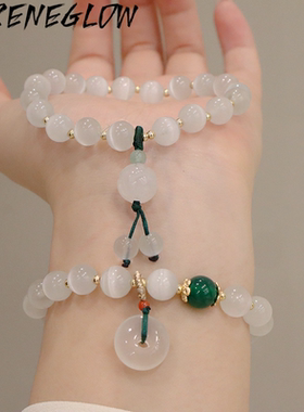 猫眼石水晶串珠手链女ins小众设计平安扣莲蓬吊坠珠子手串手饰品