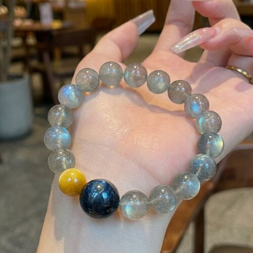 天然拉长石灰月光石手串女蓝金虎眼石手链原创设计多宝水晶高级感