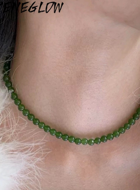 上春山 绿色玉髓翡翠色系串珠项链s925元宝扣新中式高级感项链女