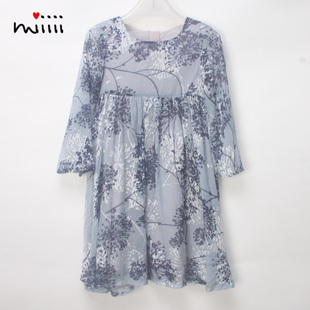 女童连衣裙长袖薄款圆领碎花雪纺透气小孩儿童女春夏季纯棉裙子