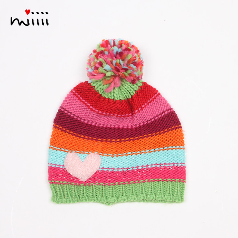 女宝宝毛线帽子春秋冬季彩色条纹套头户外薄保暖护耳婴儿童女宝帽