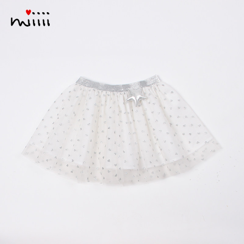 女童半身短裙薄款网纱百搭公主韩版烫银儿童白色爱心小孩半身裙子