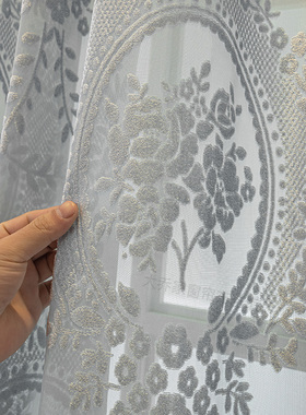 欧式大气高端浮雕提花纱客厅阳台遮阳防晒灰色窗纱卧室透光落地窗