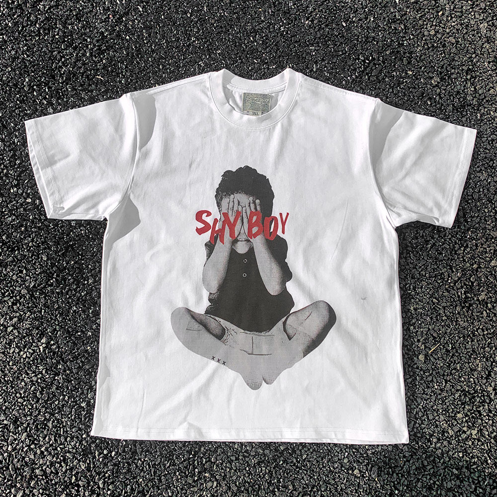 王有病工作室 重磅260G!白色复古害羞的男孩T-shirt短袖t恤高街
