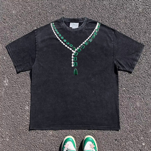 王有病工作室 重磅260G！oversize绿宝石链条情侣T shirt短袖T恤