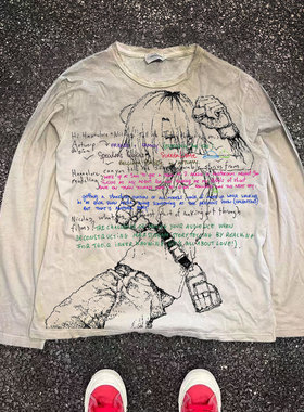 VINTAGE美式复古水洗做旧美学动漫亚文化视觉系上衣高级感长袖T恤