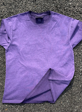 王有病工作室 180克水洗破洞！做旧宽松简约纯色情侣紫色短袖T恤