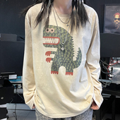 王有病工作室 180G复古做旧脏脏涂鸦创意叠穿独特设计长袖 T恤