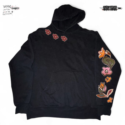 自制450G重磅 美版版型 OLDSCHOOL美式复古重磅花朵贴布卫衣情侣