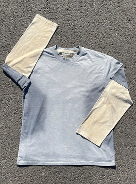 王有病工作室 重磅260G！小众设计感情侣真两件套打底上衣长袖T恤